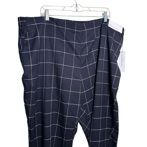 Liz Claiborne Pants Women's 22W Navy Blue Erin Plaid Ankle Mid Rise NWT - Picture 2 of 12